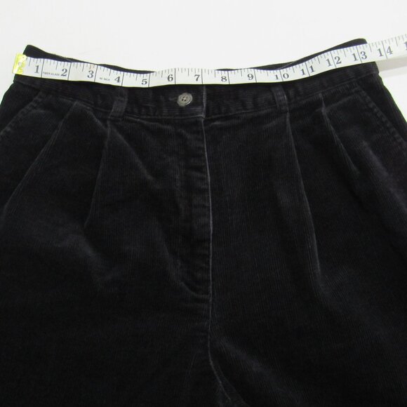 Vintage L.L.Bean Women's Black Corduroy Chino Everyday Pleated Trousers Pants - Picture 5 of 8